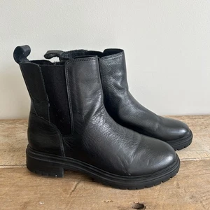 Lucky Brand Stiefel Damen 8,5 schwarz Bhrett Chelsea Leder Stollensohle Moto Combat - Bild 1 von 8