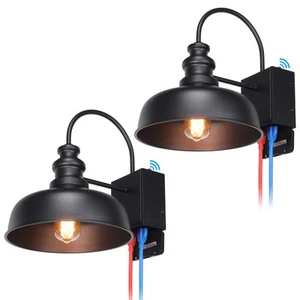 2 Pack Gooseneck Barn Light with GFCI Outlet, Dusk to Dawn Floodlight, Black - Picture 1 of 7
