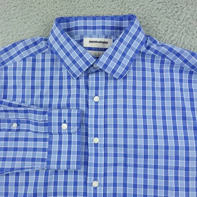 Camisa Roundtree & Yorke Para Hombres 16.5 33 Azul A Cuadros Calce Ajustado Sin Hierro Bolsillo Elástico Foto 1 de 4