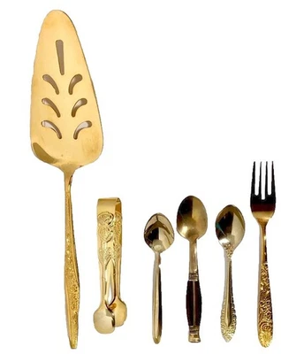 Lote de pinzas de cubo de azúcar cucharas de servidor de pastel chapado en oro ramo dorado de colección Foto 1 de 4