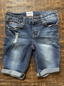 Hudson Girls Distressed Jean Bermuda Shorts Size 8 Blue Stretch Rolled Cuff - Picture 1 of 2