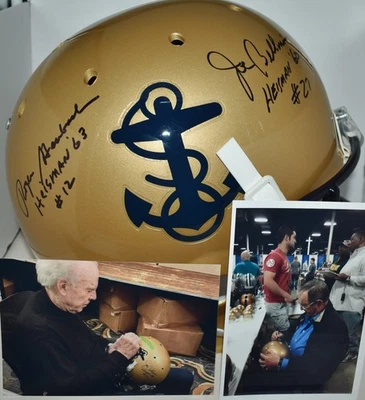 CASCO ROGER STAUBACH JOE BELLINO FIRMADO AZUL MARINO TAMAÑO COMPLETO REP HEISMAN 60 Y 63 JSA Foto 1 de 4