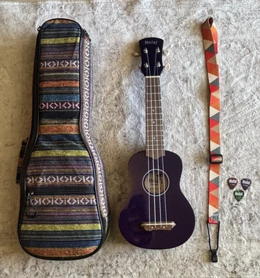 Hola! Music HM-21PP Soprano Ukulele w/Soft Case, Strap, Picks DEEP PURPLE - Image 1 of 4