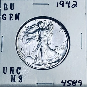 1942 BU GEM LIBERTY WALKING SILVER HALF UNC MS+++ U.S. MINT RARE COIN 4589 - Picture 1 of 3