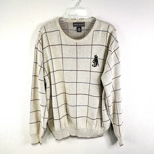 Vintage DAVID TAYLOR Sweater Mens L Tan Golf Logo Embroidery Preppy Sporty - Picture 1 of 11