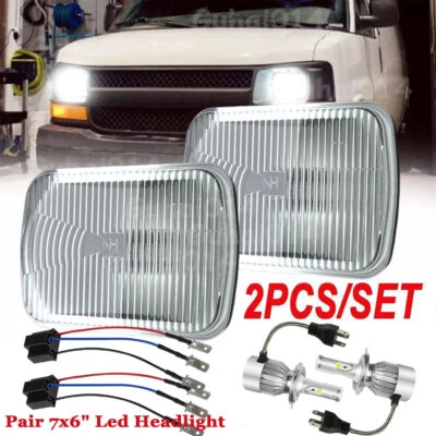 For Chevy Express 1500 2500 3500 Cargo Van Pair 7x6 5x7 LED Headlight Hi/Lo Beam - Image 1 of 4
