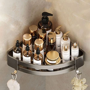 Shower Wall Organizer Heavy-duty Shampoo Storage Rack Corner Caddy with Hooks - Picture 1 of 13