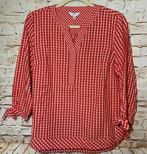 Blusa mediana corona e hiedra naranja y blanca guinga manga 3/4 cuello en V nueva con etiquetas (E) - Imagen 1 de 5