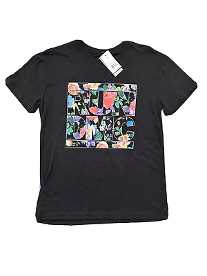 Camisa Run DMC Mujer Pequeña Negra Estampado Floral Camiseta Manga Corta Top Cuello Redondo Foto 1 de 4