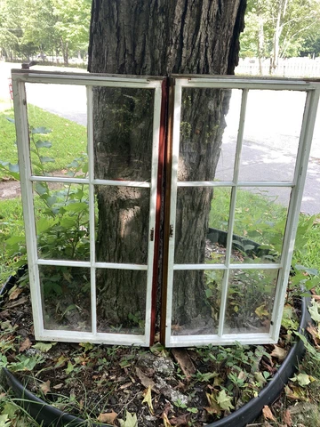 Pair Vtg 6 Lite Window Sash 17.5 X 37.5 Casement Cabinet French Style Cottage Cover