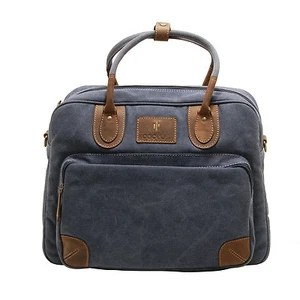 Cactus - Denim Blue Canvas Travel Bag/Holdall with Brown Leather Trim - Picture 1 of 9