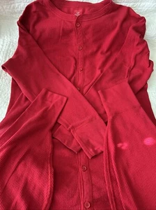 VTG RED HANES Union Suit MENS XL Cotton Blend Red LONG JOHNS Thermal Waffle~ - Picture 1 of 6