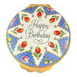 Halcyon Days Enamel Happy Birthday Flower Trinket Box - Picture 1 of 5