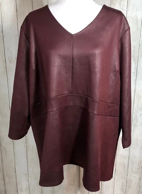 Blusa Top Túnica Lane Bryant Illusion 26/28 Manga 3/4 Elastizada Borgoña Granate Foto 1 de 4