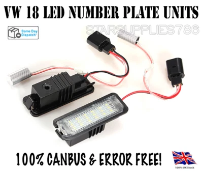 2X VW REAR NUMBER PLATE LED UNITS 18 SMD NO ERRORS VW GOLF POLO PASSAT SCIROCCO - Image 1 of 3