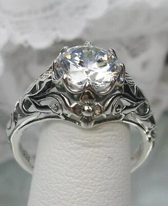 2.00Ct Round Simulated Diamond Filigree Floral Art Deco Ring White Gold Plated - Picture 1 of 10