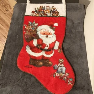 Vintage XL Big Large Stocking Gift Holder Santa Christmas Nostalgia Fuzzy 1990 - Picture 1 of 13