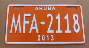 Aruba Motorrad Nummernschild 2013 gebraucht orange weiß - Bild 1 von 2