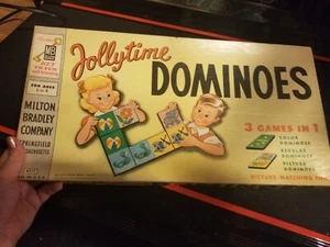 Vintage Milton Bradley Jollytime Dominoes Game - 1955 In Box - Picture 1 of 9