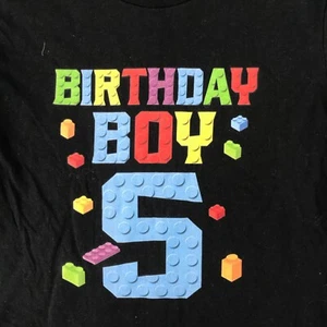NEW Birthday Boy 5 Building Block Toy Shirt Black Short Sleeve Boys Youth Small - Picture 1 of 12