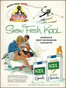 1958 Skiing penguin couple row boat Kool cigarettes vintage art Print Ad adl73 - Picture 1 of 1