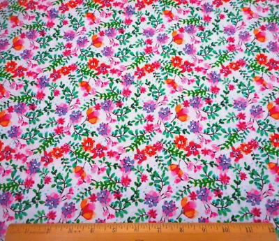 Tela de edredón por yarda rosa azul org rojo verde floral sobre blanco algodón premium #C Foto 1 de 2
