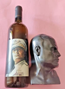 BUSTO DI MUSSOLINI BRONZO FONDERIA P-UCCELLO NAPOLI + BOTTIGLIA VINO ANNI 70/80 - Foto 1 di 21