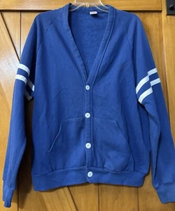 Jerzees Varsity Cardigan Sweatshirt Sweater Blue Size XL USA Made Letterman - Picture 1 of 6