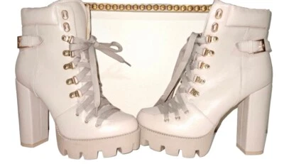 Para mujeres EGO Botas de Combate Tacones LOLA Moda Talla 7 Zapatos Tacones Altos Beige Tostado Foto 1 de 4