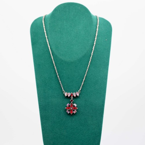 Givenchy Red Aurora Borealis Crystal Flower Drop Necklace 18 inches