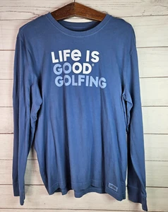 Men's Life Is Good "Golfing" Long Sleeve Crusher 100% Cotton Blue Size Large - Picture 1 of 9