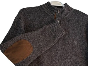 Chaps Henley Pullover Herren Gr. XL grau Wildleder braun Ellenbogen Patch schwerer Strick - Bild 1 von 8