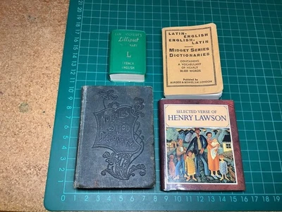 4 Miniature Books : French , Latin & English Dictionaries + Henry Lawson Verse ! - Image 1 of 4