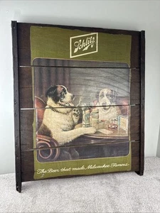Vintage Wooden Schlitz Milwaukee Beer Dogs Smoking Cigars Sign 28x24 - Picture 1 of 7