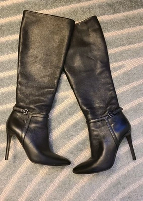Tory Burch Black Leather Knee High Stiletto Heel Boots Size 6 M - Image 1 of 4