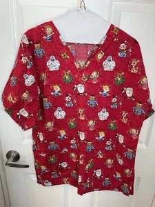 Rudolph The Red Nose Reindeer Scrub Top Medium / Large (read) Women’s Pockets - Picture 1 of 3