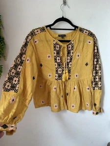 Ladies TopShop Embroidered Boho Long Sleeve Blouse Uk 8, Gypsy Bohemian Top - Picture 1 of 11