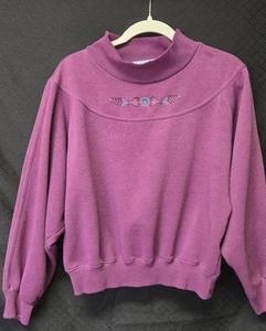 Fera Sports Purple Cropped Embroidered Sweatshirt Women Medium 90s - Picture 1 of 8