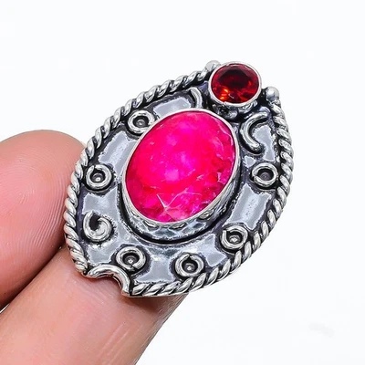 Ruby Simulated Gemstone Handmade 925 Sterling Silver Jewelry Ring Size 7 - Image 1 of 4