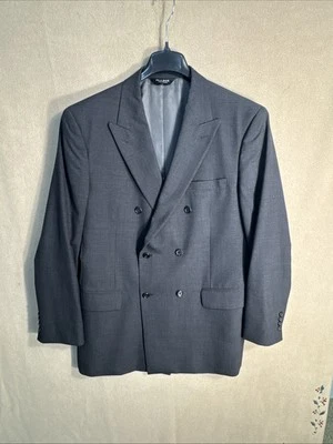 Jos A Bank 43L Mini Pata de Gallo Gris Oscuro 6 Seis Botones Doble Pecho Lana Pico Foto 1 de 4