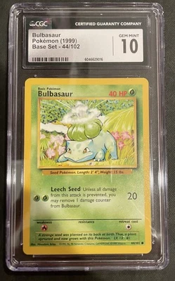 Pokemon 1999 Base Set Bulbasaur 44/102 Card CGC 10 - Image 1 of 2