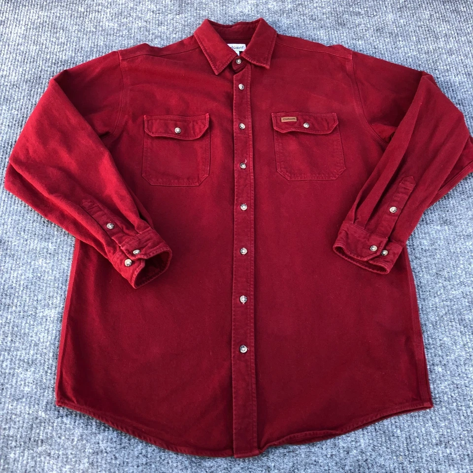 Мужская тяжелая однотонная фланелевая рабочая рубашка Carhartt S149 DKR темно-красная большой рост - Изображение 1 из 4