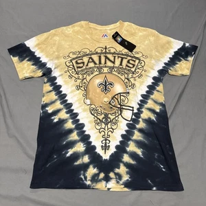 New Orleans Saints Shirt Mens Medium Yellow Tie Dye Short Sleeve Crewneck Retro - Picture 1 of 11