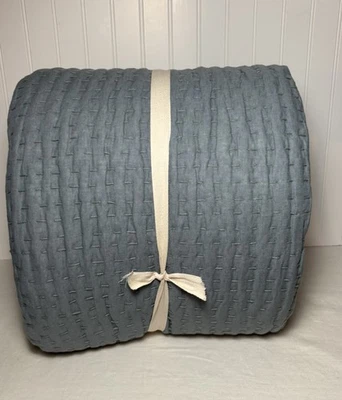 Edredón de lino de algodón artesanal Pottery Barn Pick-Stitch ~ King/Cal ~ azul Sonoma Foto 1 de 4