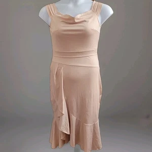 MUJER Dusty Rose Midi VESTIDO FORMAL LARGO SIN MANGAS TALLA M Bodycon Volantes  - Imagen 1 de 9