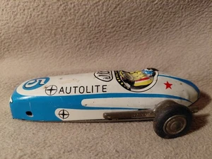 Vintage Japan Blech Friktion Rennwagen Autolite 5 Vorderräder fehlen - Bild 1 von 12