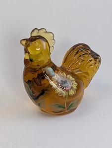 Fenton Lenox Sunny The Little Amber Rooster Hand Painted Glass Singed By K Riley - Picture 1 of 5