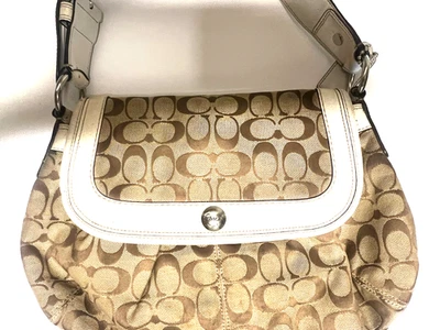 Bolso de Hombro Hobo Coach Signature Marrón Lona Cuero Cierre con Cremallera Foto 1 de 4