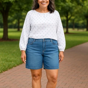 Pantalones Cortos de Jean Croft & Barrow Cintura Elástica Pull-On, Talla Grande 22W, Lt. Lavado medio - Imagen 1 de 10