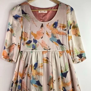 Alannah Hill Womens Pink Bird Print Satin Dress Size 8 Lined - Picture 1 of 14
